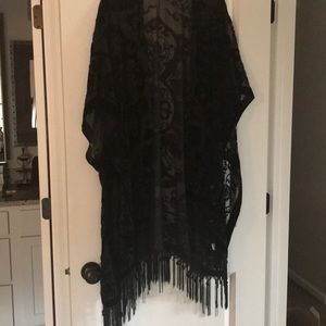 Black sheer and velvet cover up, shawl one size